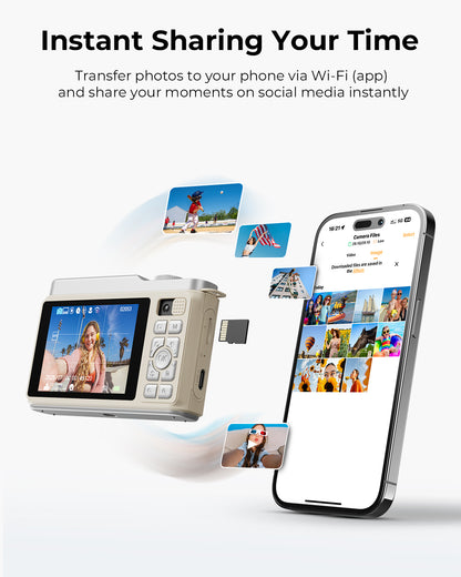 Avaett 4K 64MP Digital Camera with Wi-Fi Off-white